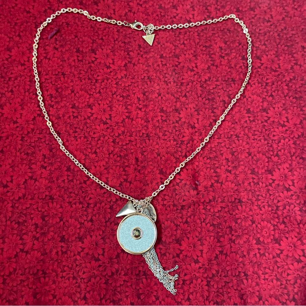 Guess Rose Gold Color 22” Pendant Necklace with Fringe and‎ Sparkle Detailing